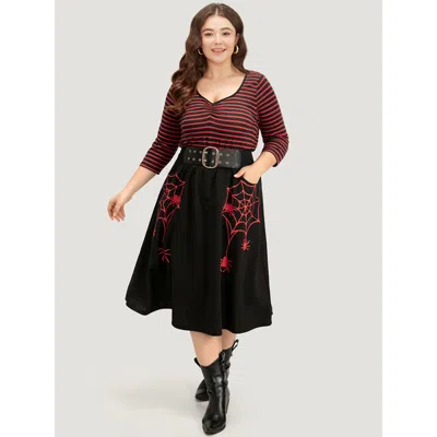 Bloomchic Halloween Striped Two Tone Ruched T-shirt In Black