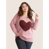 Bloomchic Heart Cable Knit Two Tone Raglan Sleeve Pullover In Pink