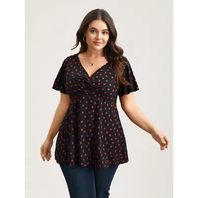 Bloomchic Heart Print Ruched Bust Stretchy Top In Brown