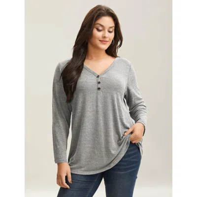 Bloomchic Heather Button Up Long Sleeve T-shirt In Gold
