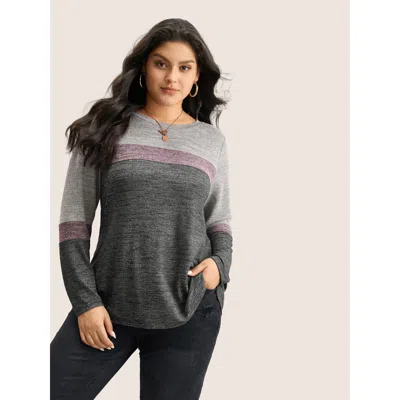 Bloomchic Heather Colorblock Contrast Crew Neck T-shirt In Multi
