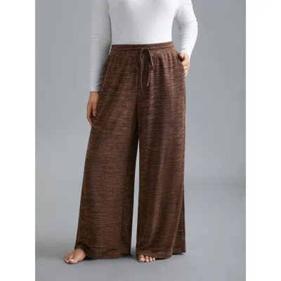 Bloomchic Heather Drawstring Loose Lounge Bottoms In Brown