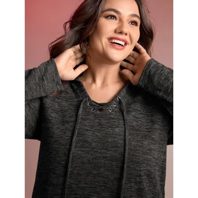 Bloomchic Heather Neck Cross-tie Hoodie In Black