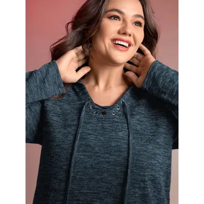 Bloomchic Heather Neck Cross-tie Hoodie In Blue