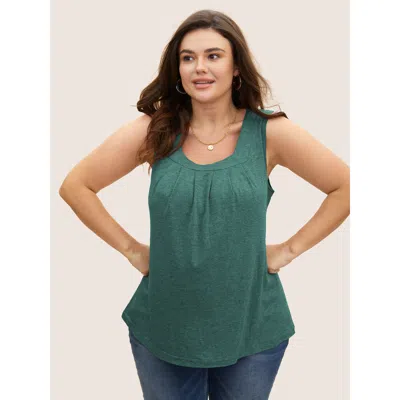 Bloomchic Heather Plicated Detail Square Neck Tank Top In Green