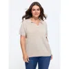 Bloomchic Heather Polo Collar Short Sleeve Pullover In Neutral