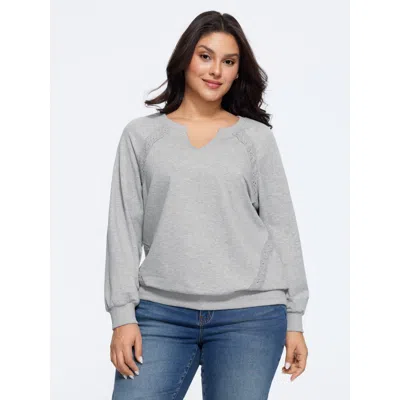 Bloomchic Heather Raglan Sleeves Lace Inset Sweatshirt In Gray