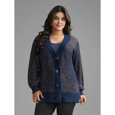 Bloomchic Heather Textured Button Up Cardigan In Blue