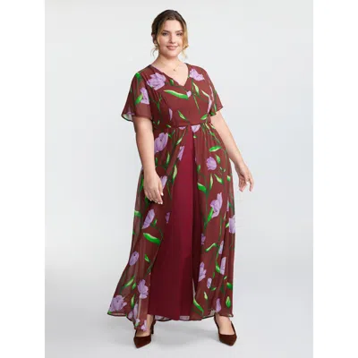Bloomchic Hidden Zipper Floral Layered Pockets Jumpsuit In Burgundy