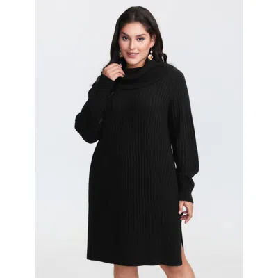 Bloomchic High Turtleneck Textured Sweater Dress In Black