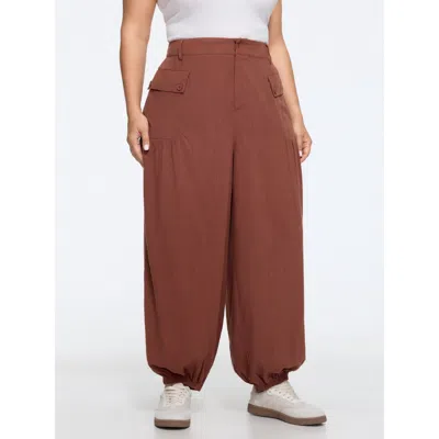 Bloomchic High Waist Flap Pocket Ruched Jogger Pants In Brown