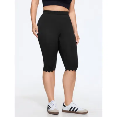 Bloomchic High Waist Scallop Hem Capri Leggings In Black