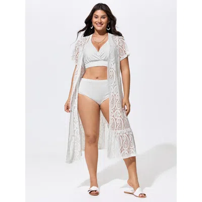 Bloomchic Hollowed-out Lace Kimono In White