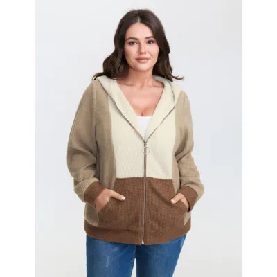 Bloomchic Hooded Colorblock Zipper Jacket In Multi
