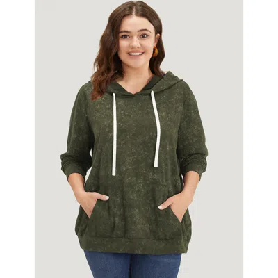 Bloomchic Hooded Ties Pocket Elastic Cuffs Sweatshirt In Green