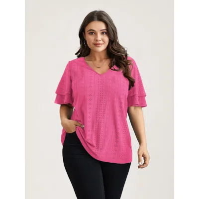 Bloomchic Jacquard Textured Lotus Leaf Sleeve Top In Pink