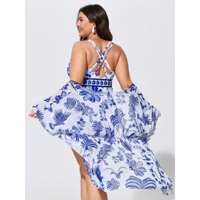 Bloomchic Kimono Two-piece Tropical Print One-piece Swim In Multi