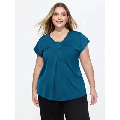 Bloomchic Knotted Front Plain Dolman Sleeve Blouse In Blue