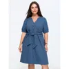 Bloomchic Knotted Front Textured Button Mini Dress In Mediumblue