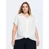 Bloomchic Knotted Hem Placket Plain Blouse In White