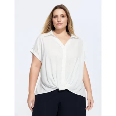 Bloomchic Knotted Hem Placket Plain Blouse In White