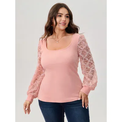 Bloomchic Lace Sleeve 3d Floral Knit Top In Pink