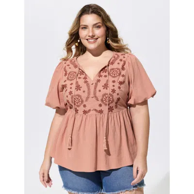 Bloomchic Lace Trim Tassel Drawstring Blouse In Pink