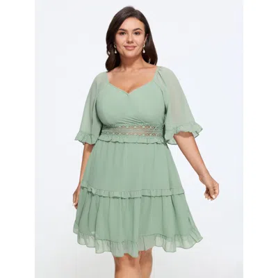 Bloomchic Lace Waist Tiered Chiffon Mini Dress In Green