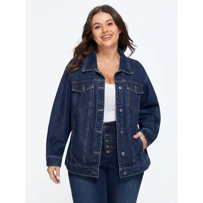 Bloomchic Lapel Button Front Pocket Denim Jacket In Blue