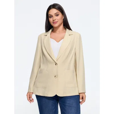 Bloomchic Lapel Collar Button Patch Pockets Blazer In Yellow