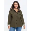 Bloomchic Lapel Collar Button‑front Flap Pockets Jacket In Armygreen