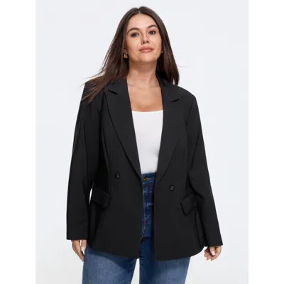 Bloomchic Lapel Collar Double Breasted Blazer In Black