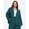 Bloomchic Lapel Collar Double‑breasted Blazer In Cyan