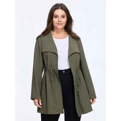 Bloomchic Lapel Collar Drawstring Waist Trench Jacket In Green