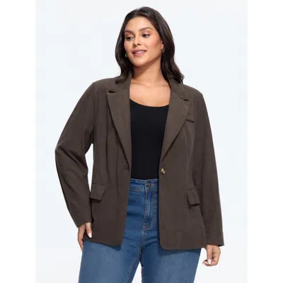 Bloomchic Lapel Collar Single Button Corduroy Blazer In Browncoffeecolor