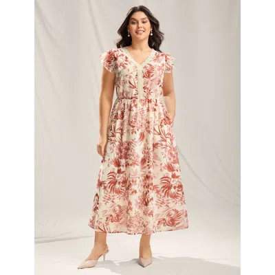 Bloomchic Large Flower Print Lace Trim Maxi Dress In Pink