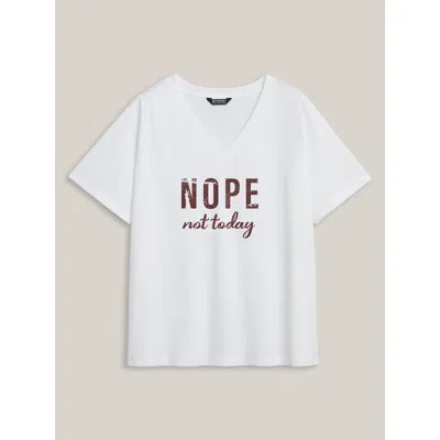 Bloomchic Lazy Vibes V-neck T-shirt In White