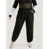 Bloomchic Leopard Patchwork Contrast Pants In Black