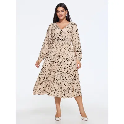 Bloomchic Leopard Print Button Detail Tiered Flowy Midi Dress In Multi