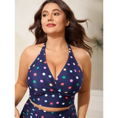 Bloomchic Leopard Print Cross-straps Bikini Top In Blue