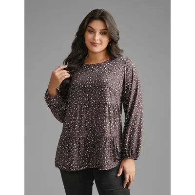 Bloomchic Leopard Print Ruffle Layered Hem Jersey Top In Brown
