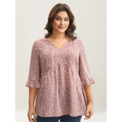 Bloomchic Leopard Print Ruffled Detail V-neck Blouse In Pink