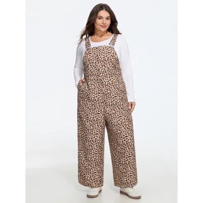 Bloomchic Leopard Print Straight Leg Overalls Jumpsuit In Animal Print