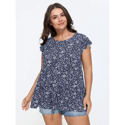 Bloomchic Leopard Print Tiered Flutter Sleeve Knit Top In Darkindigo