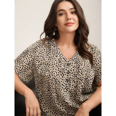 Bloomchic Leopard Print Toothpick Pleat Blouse In Brown