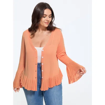 Bloomchic Lightweight Flared Sleeve Ruffle Hem Cardigan In Orange