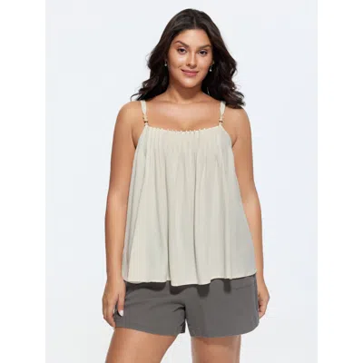 Bloomchic Linen Blend Beaded Pleated Flowy Plain Tank Top In White