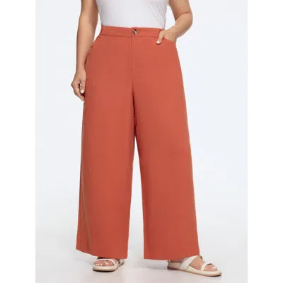 Bloomchic Linen Blend High Waist Straight-leg Pants In Rust