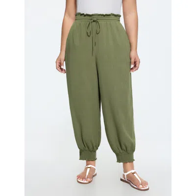 Bloomchic Linen Blend Shirred Drawstring Waist Jogger Pants In Green