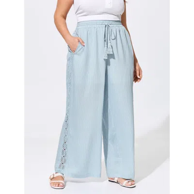 Bloomchic Linen Blend Side Design Drawstring Waist Pants In Blue